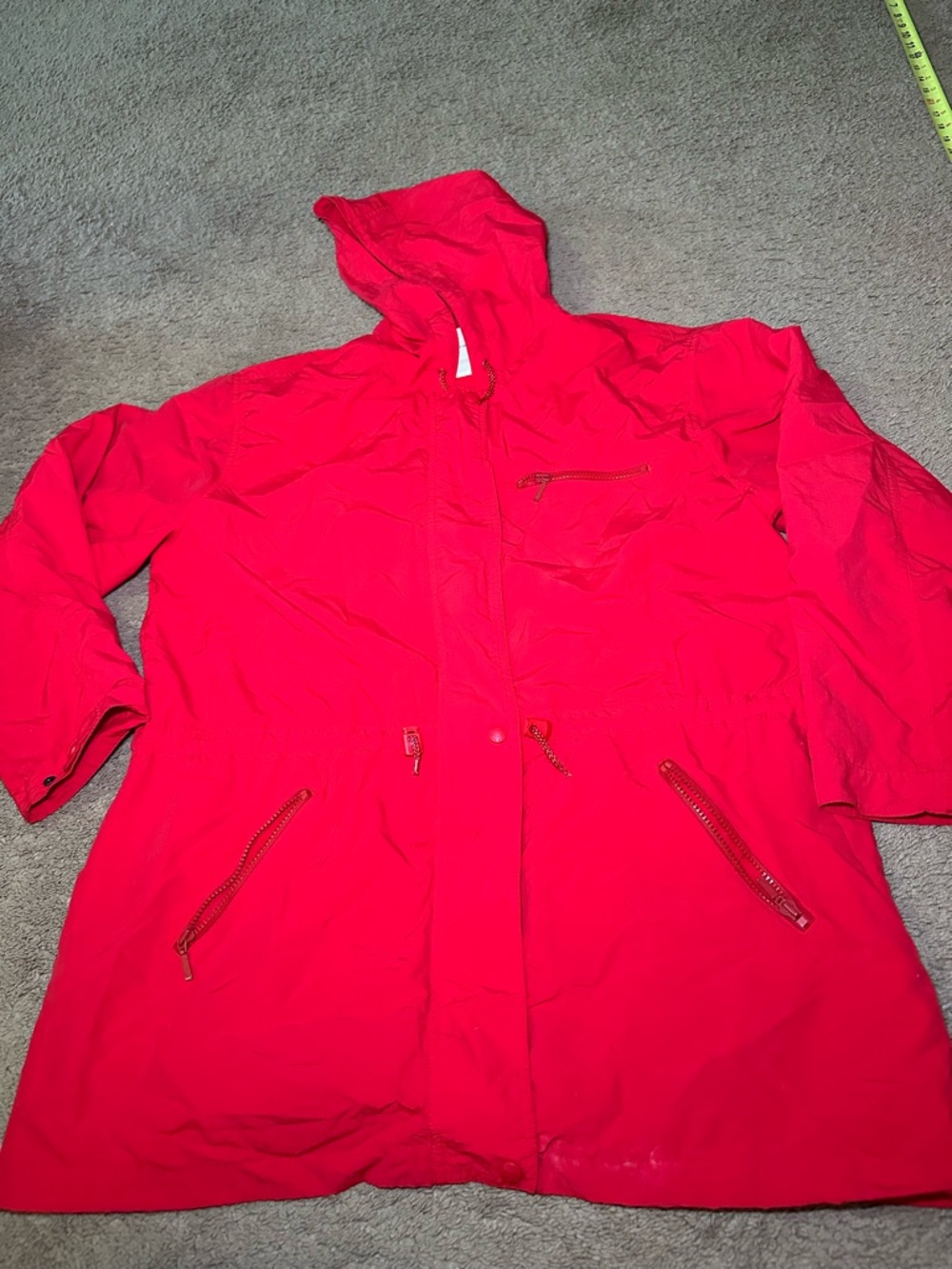 Eddie Bauer Vintage Women’s Red Windbreaker Nylon Jacket Size Large Hooded Rain